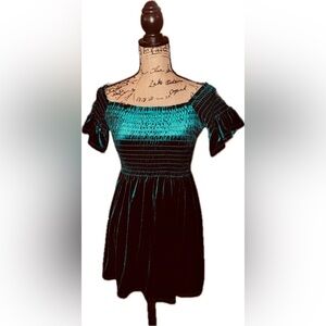 Urban Outfitters Emerald Green Velvet Smocked Mini Dress Tunic Off Shoulder S